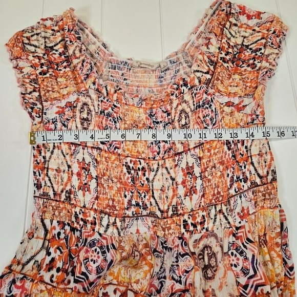 SOFT SURROUNDINGS Size SMALL Orange Floral Batik Short Sleeve Smocked Maxi Dress - Picture 7 of 9